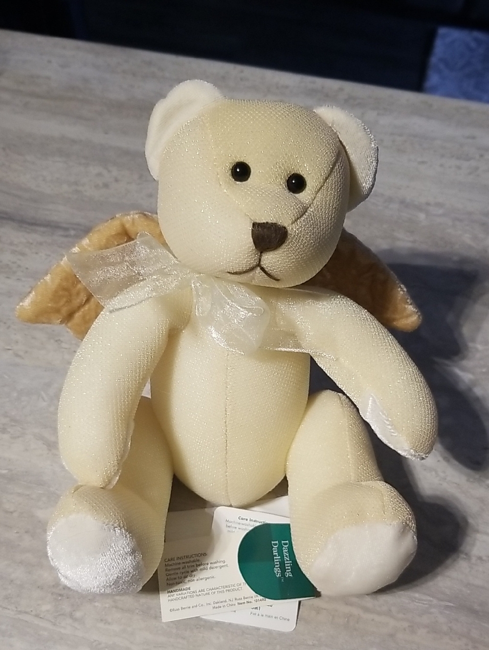 Russ Cream and Gold Angel Bear Plush